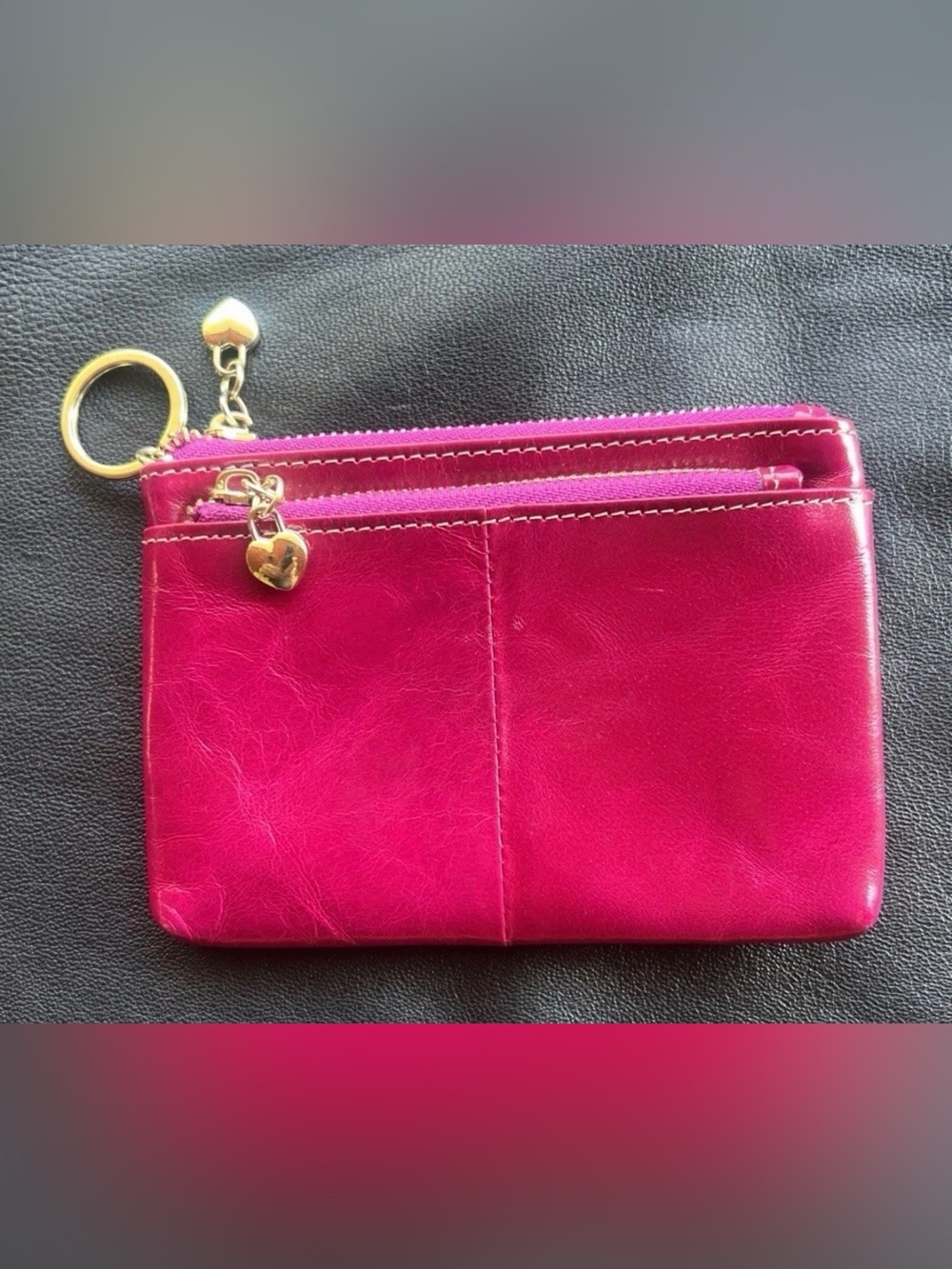Vera Pelle Dark Fuchsia Leather Zip Keychain Wristlet